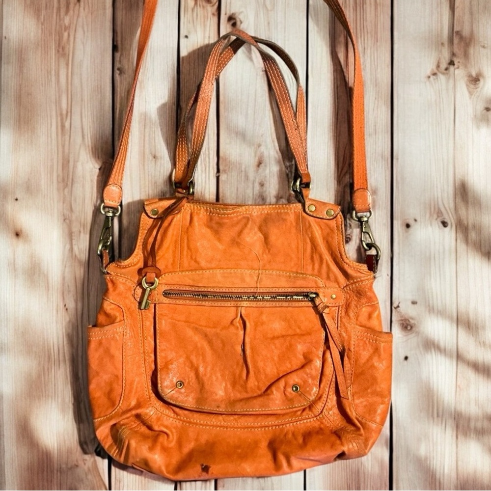 Rare Fossil leather crossbody shoulder bag tote 15X15
